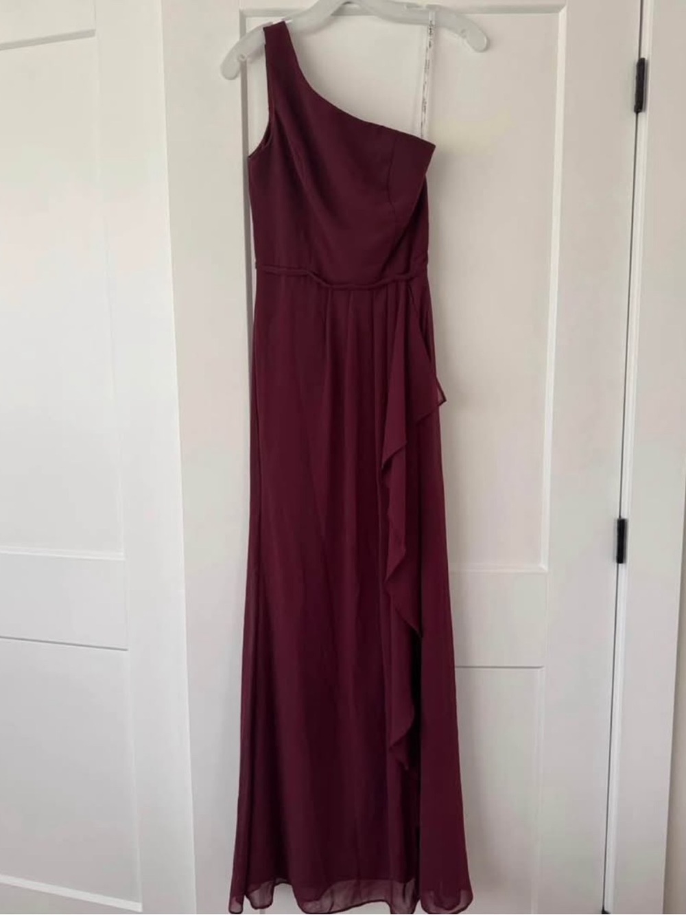 David’s Bridal One-Shoulder Wine Bridesmaid Dress Evening Gown - Picture 2 of 5